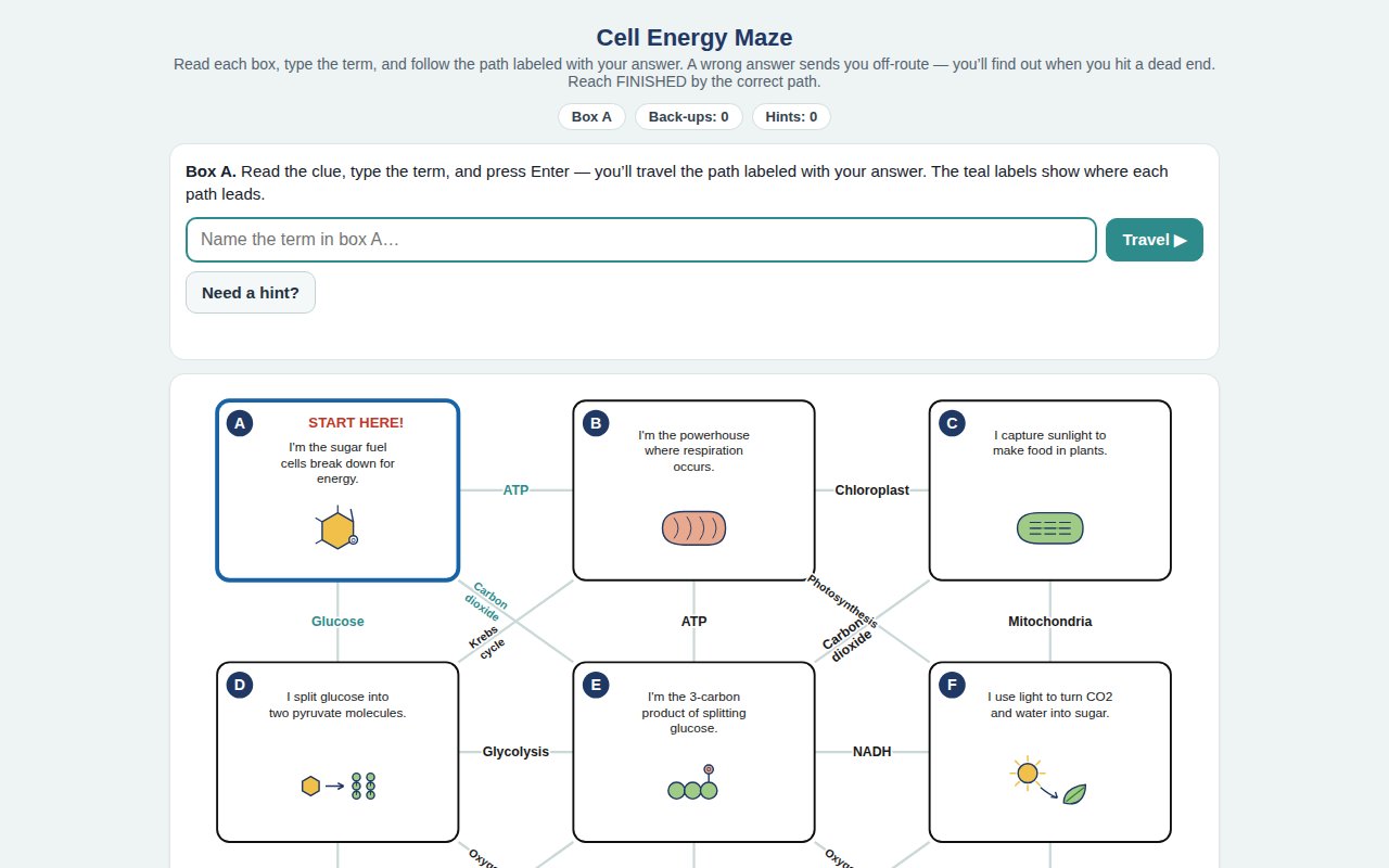 Interactive cell energy maze in a browser