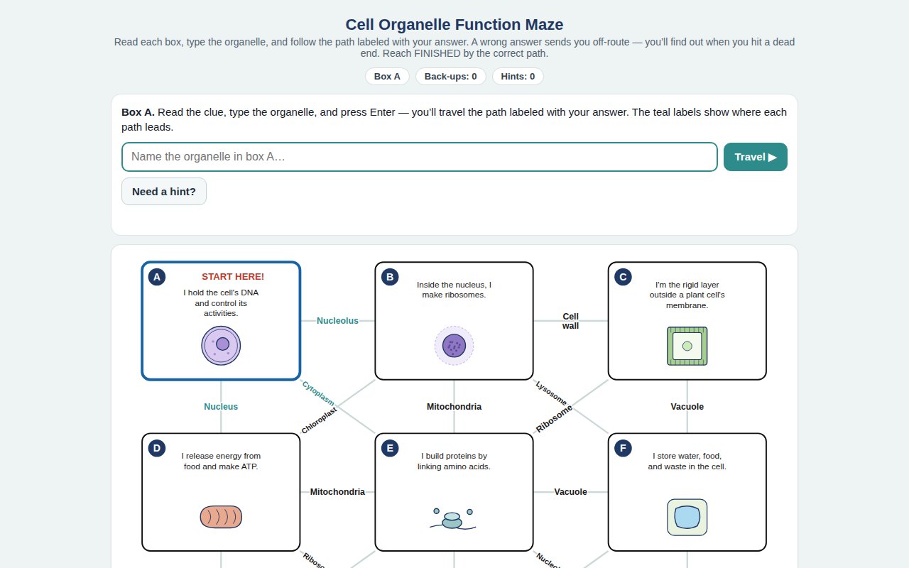Interactive cell organelle maze in a browser