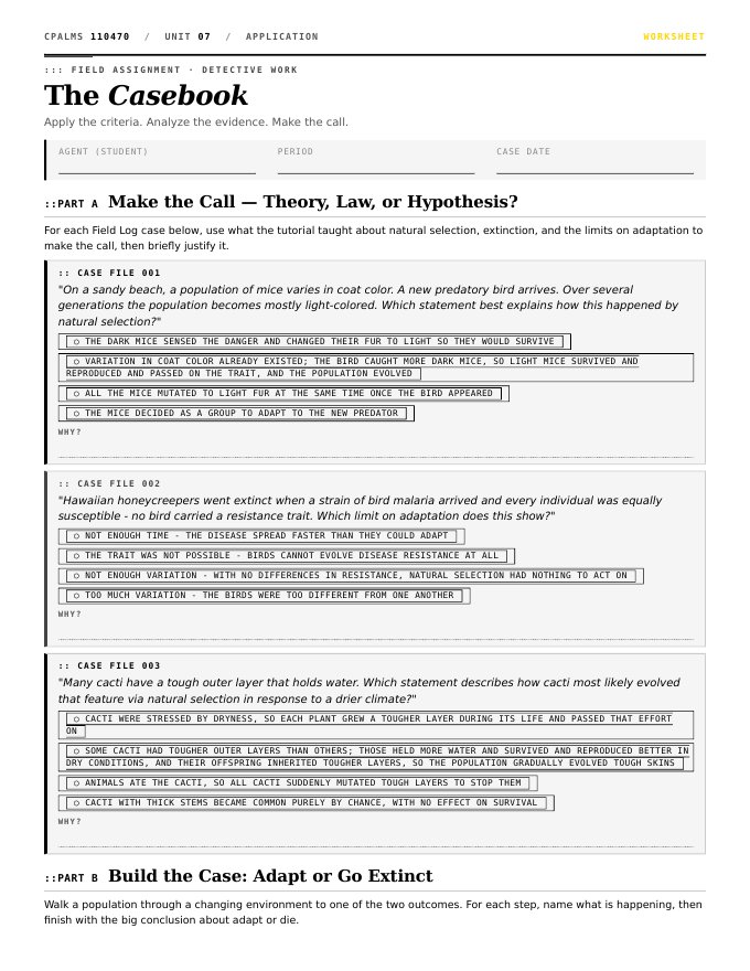 Casebook worksheet student page