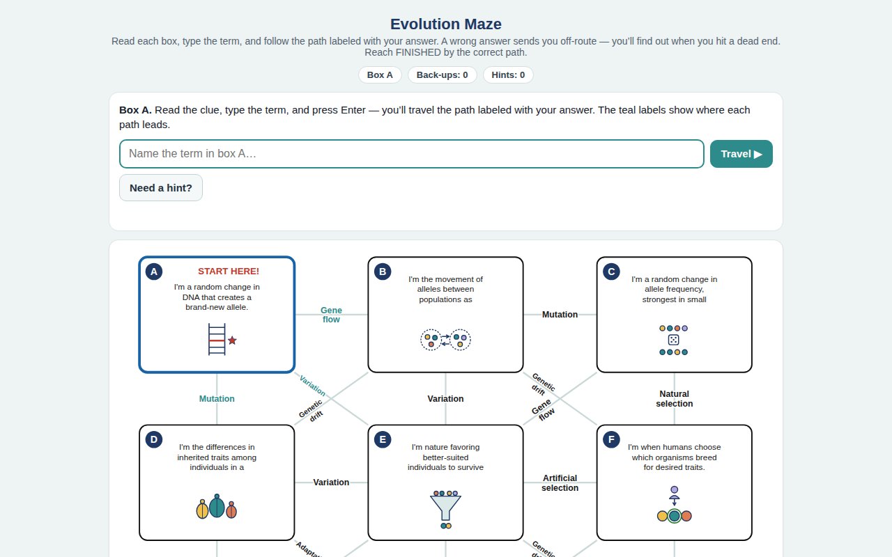Interactive evolution maze in a browser