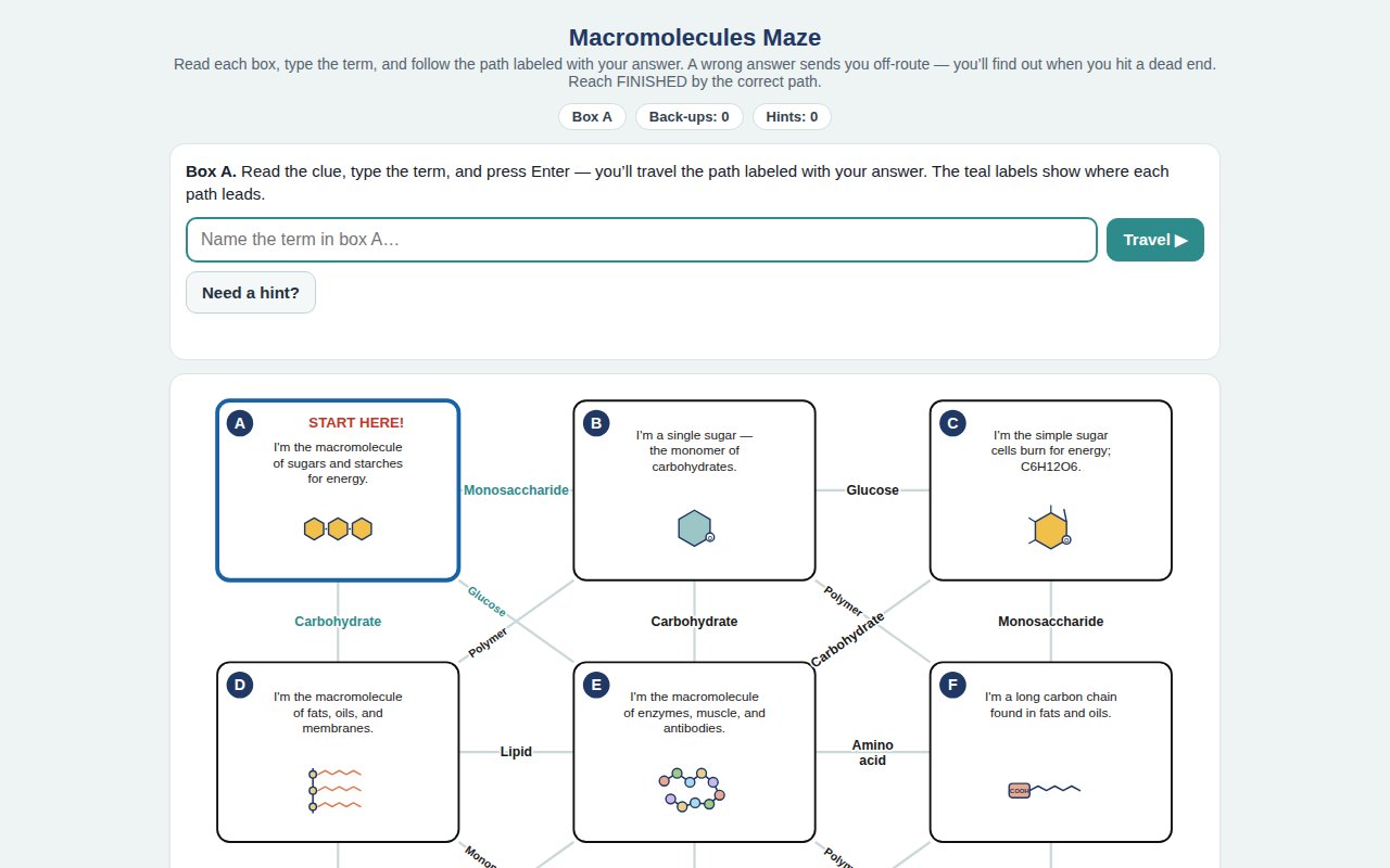 Interactive macromolecules maze in a browser